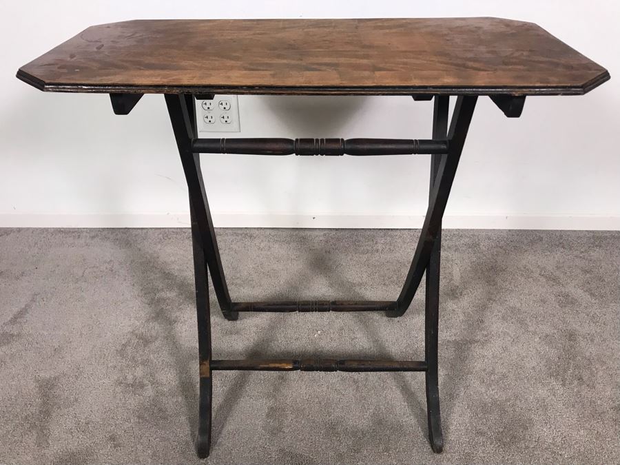 Antique Primitive Hand Painted Folding Table With Birds 30W X 15D X 28H [Photo 11]