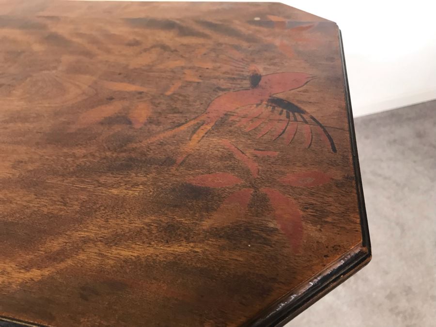 Antique Primitive Hand Painted Folding Table With Birds 30W X 15D X 28H [Photo 13]