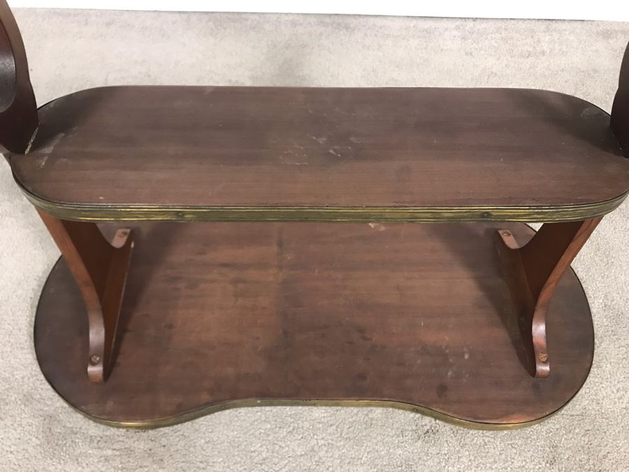 Antique Wood And Brass Kidney Shaped Table Stand Desk 28W X 15D X 28H [Photo 9]