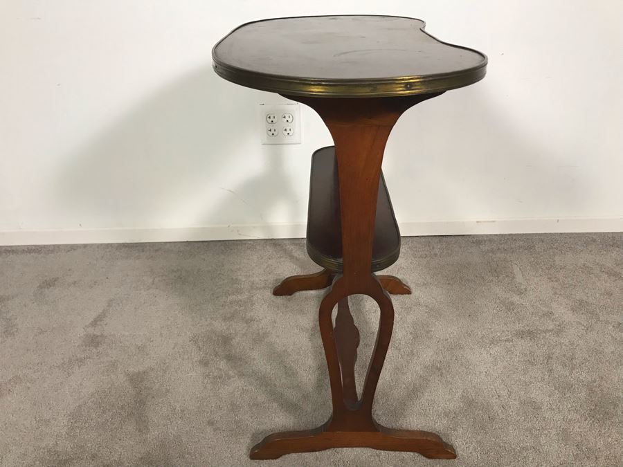 Antique Wood And Brass Kidney Shaped Table Stand Desk 28W X 15D X 28H [Photo 6]