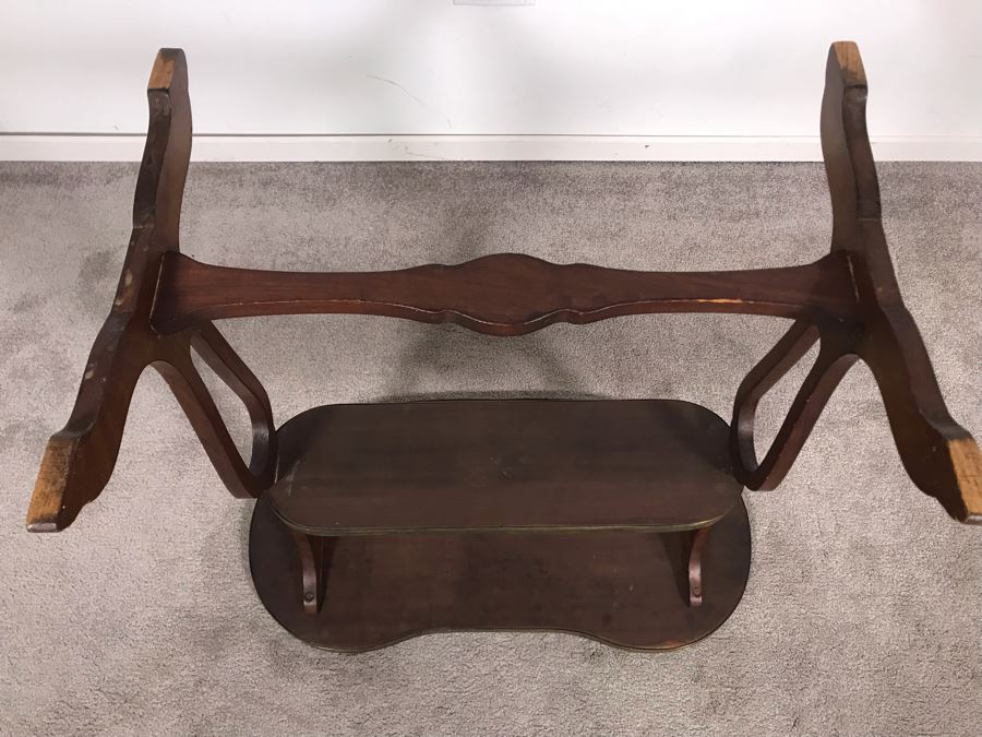 Antique Wood And Brass Kidney Shaped Table Stand Desk 28W X 15D X 28H [Photo 10]