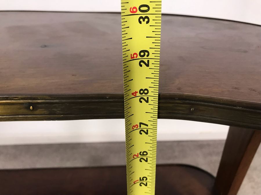 Antique Wood And Brass Kidney Shaped Table Stand Desk 28W X 15D X 28H [Photo 13]