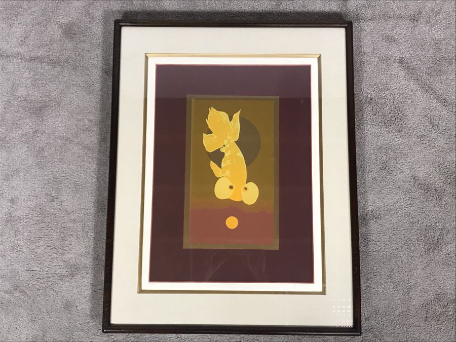 Hand Signed B. Haddock Goldfish Limited Edition Lithograph In Stunning Dovetail Wooden Frame 3 Of 35 - 16W X 22H [Photo 1]