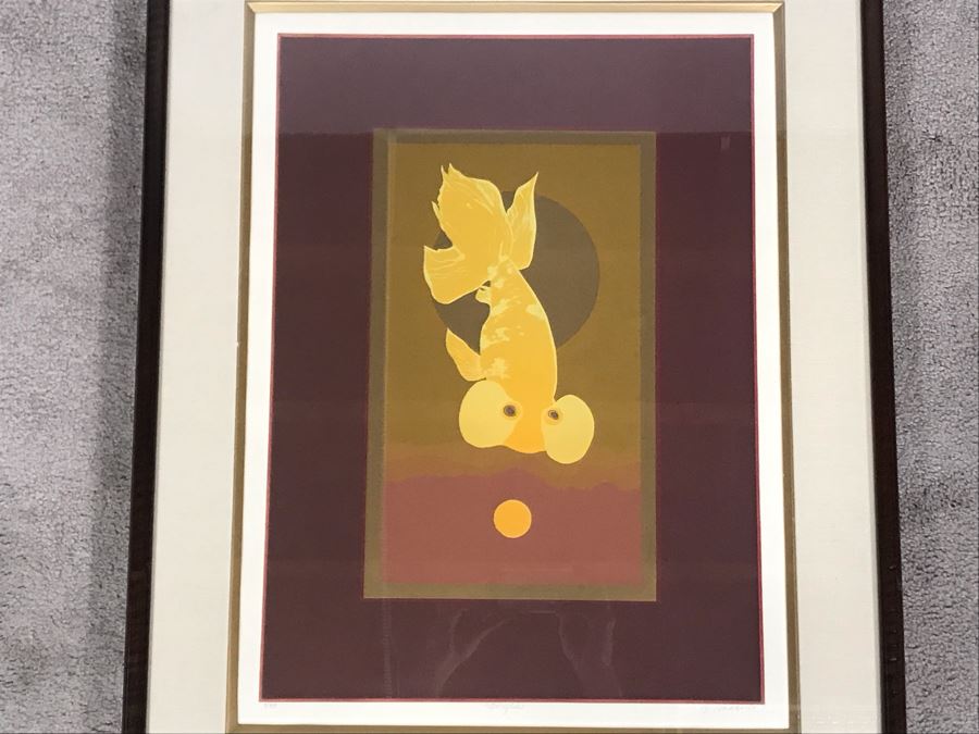 Hand Signed B. Haddock Goldfish Limited Edition Lithograph In Stunning Dovetail Wooden Frame 3 Of 35 - 16W X 22H [Photo 3]