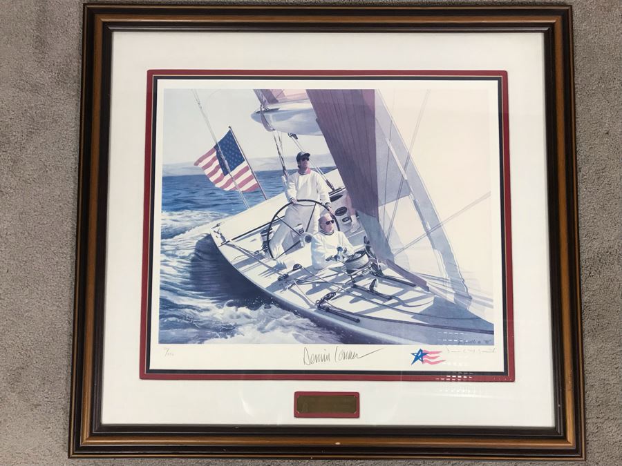 Hand Signed Dennis Conner Yacht Print Titled 'Attitude, Lift And Airborne!' Signed By Dennis Conner And Artist Daniel M. Smith (Official Artist For Team Dennis Conner) 21 X 18 [Photo 1]