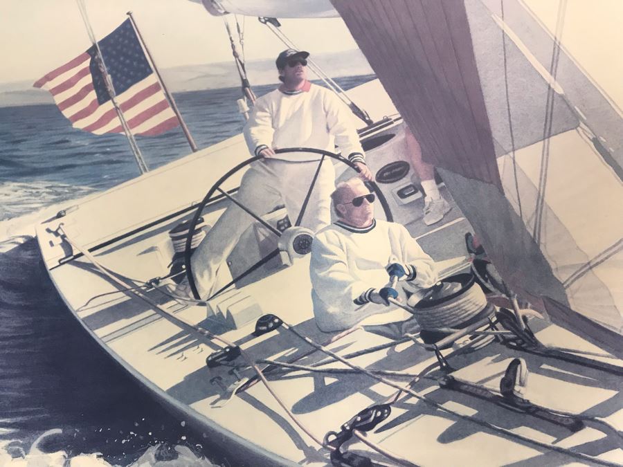 Hand Signed Dennis Conner Yacht Print Titled 'Attitude, Lift And Airborne!' Signed By Dennis Conner And Artist Daniel M. Smith (Official Artist For Team Dennis Conner) 21 X 18 [Photo 10]