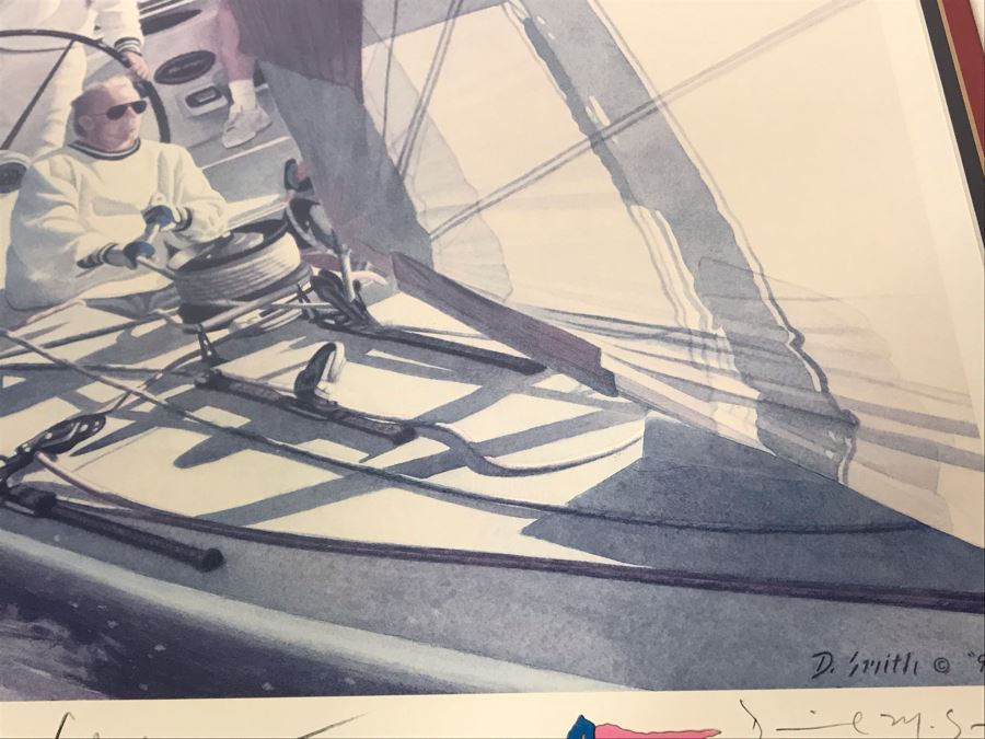 Hand Signed Dennis Conner Yacht Print Titled 'Attitude, Lift And Airborne!' Signed By Dennis Conner And Artist Daniel M. Smith (Official Artist For Team Dennis Conner) 21 X 18 [Photo 12]