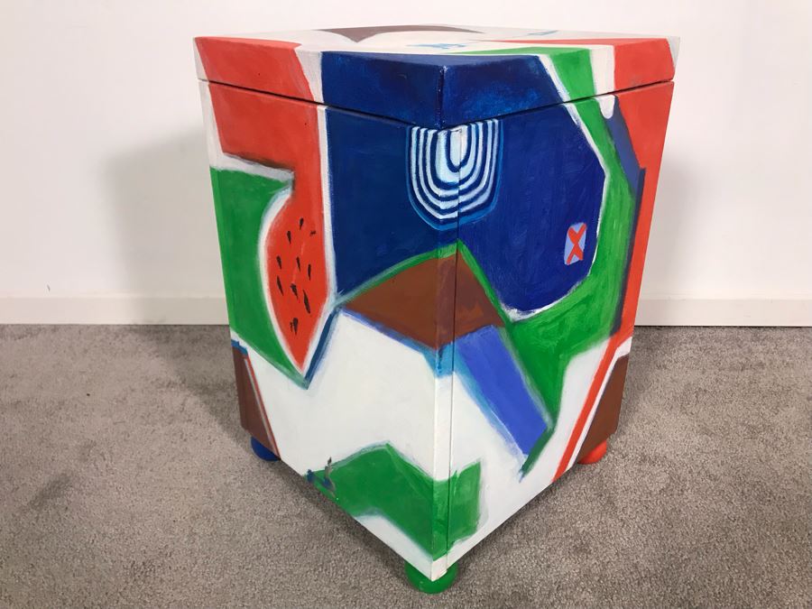 Original Jean Klafs Abstract Expressionist Paintings On Canvas Pedestal Stand Table Furniture Unsigned 12.5W X 12.5D X 19.5H [Photo 5]