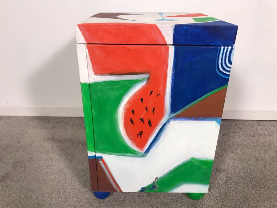 Original Jean Klafs Abstract Expressionist Paintings On Canvas Pedestal Stand Table Furniture Unsigned 12.5W X 12.5D X 19.5H [Photo 3]