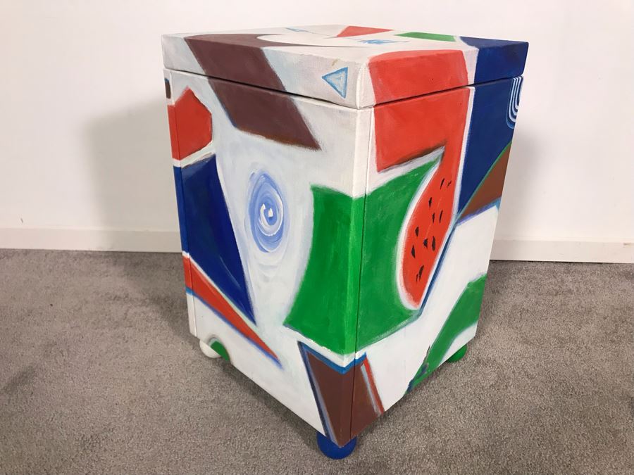 Original Jean Klafs Abstract Expressionist Paintings On Canvas Pedestal Stand Table Furniture Unsigned 12.5W X 12.5D X 19.5H [Photo 2]