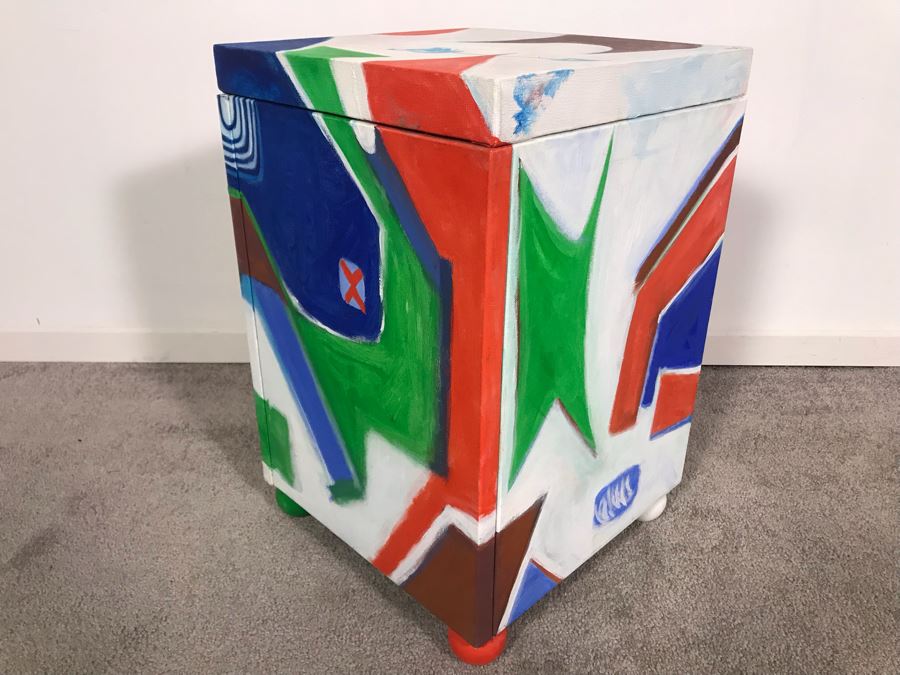 Original Jean Klafs Abstract Expressionist Paintings On Canvas Pedestal Stand Table Furniture Unsigned 12.5W X 12.5D X 19.5H [Photo 6]