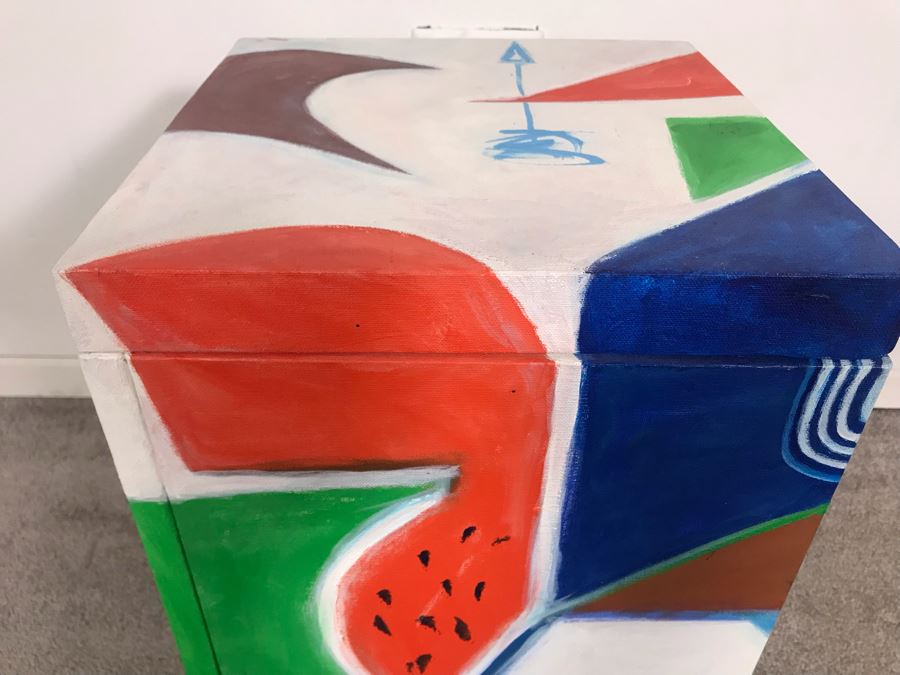 Original Jean Klafs Abstract Expressionist Paintings On Canvas Pedestal Stand Table Furniture Unsigned 12.5W X 12.5D X 19.5H [Photo 4]