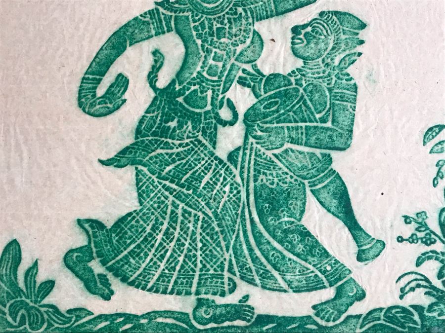 Pair Of Gold Framed Vintage Green Thai Rubbings Apx 18 X 21 [Photo 5]