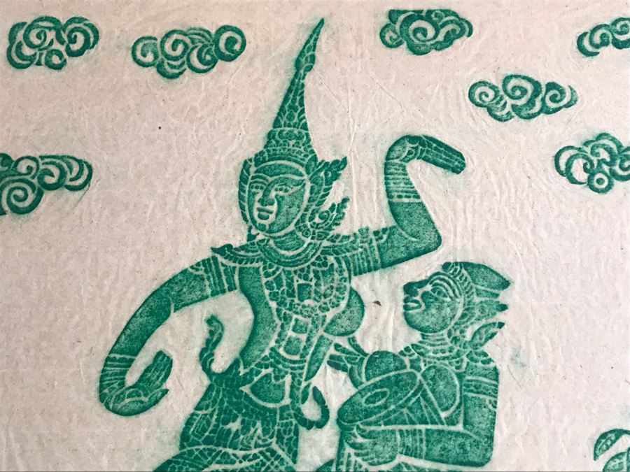 Pair Of Gold Framed Vintage Green Thai Rubbings Apx 18 X 21 [Photo 4]