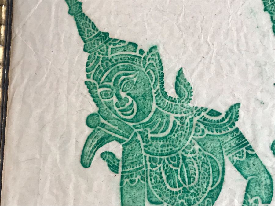 Pair Of Gold Framed Vintage Green Thai Rubbings Apx 18 X 21 [Photo 7]
