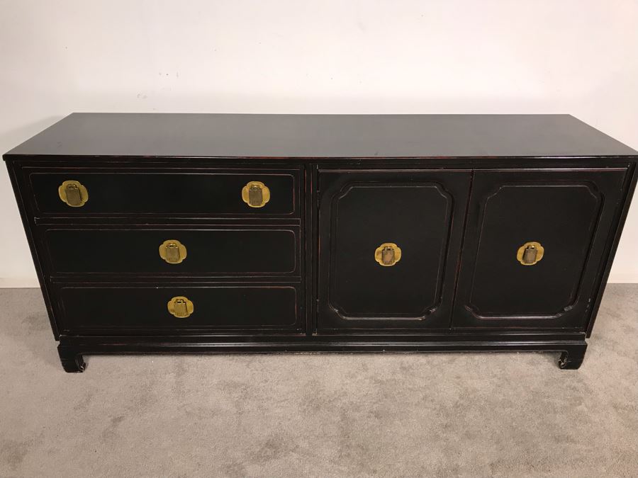 Stunning Black And Red Chinoiserie Wooden Chest Of Drawers Dresser 72W X 19D X 31.5H [Photo 5]