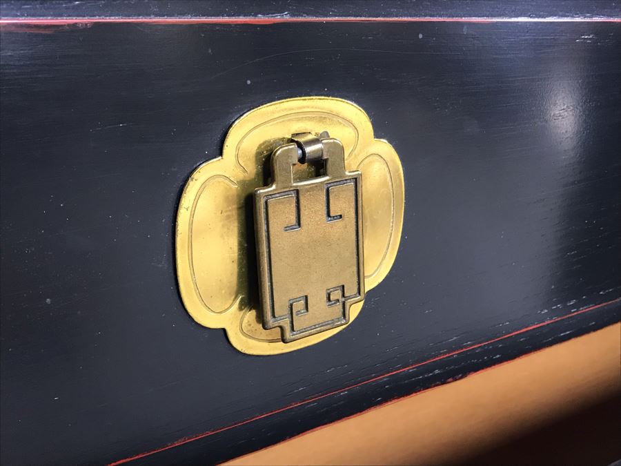 Stunning Black And Red Chinoiserie Wooden Chest Of Drawers Dresser 72W X 19D X 31.5H [Photo 8]