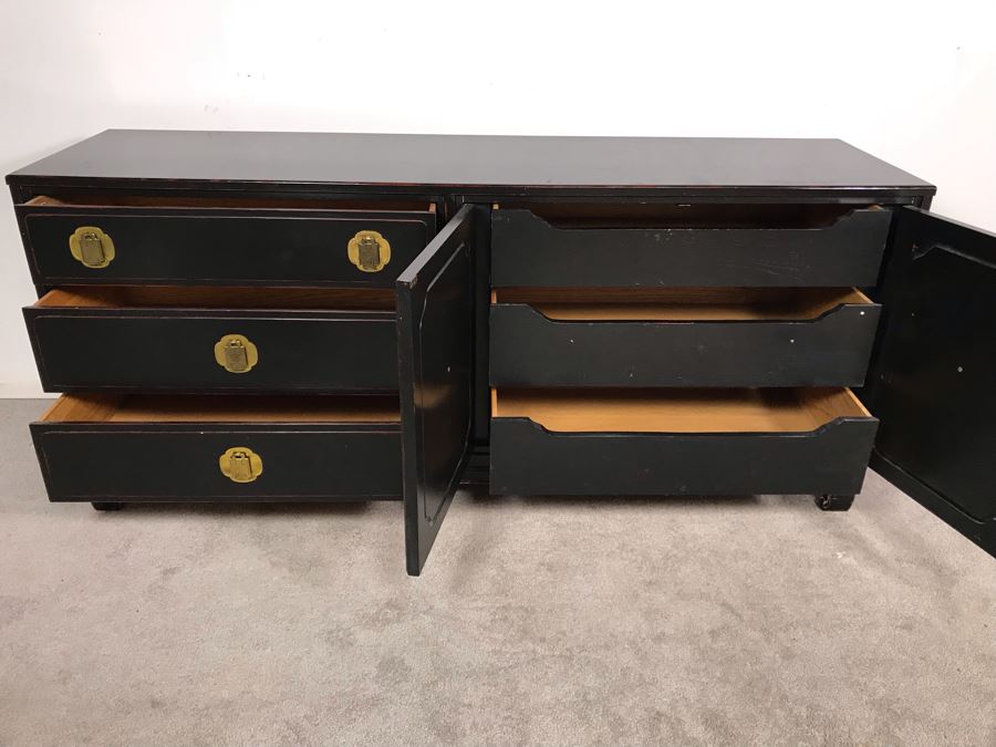 Stunning Black And Red Chinoiserie Wooden Chest Of Drawers Dresser 72W X 19D X 31.5H [Photo 6]