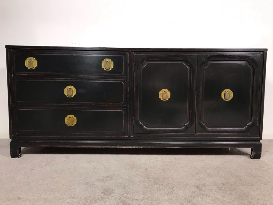 Stunning Black And Red Chinoiserie Wooden Chest Of Drawers Dresser 72W X 19D X 31.5H [Photo 3]