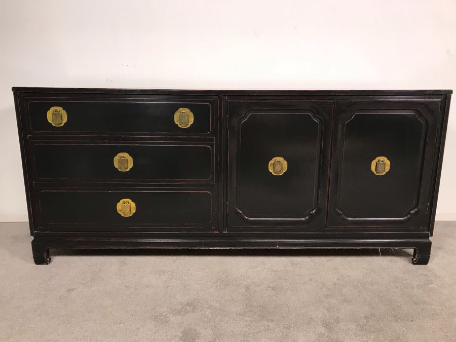 Stunning Black And Red Chinoiserie Wooden Chest Of Drawers Dresser 72W X 19D X 31.5H [Photo 4]