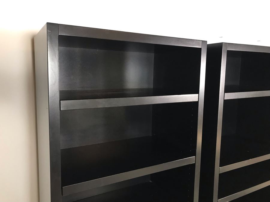 Pair Of Black Solid Wood Adjustable Shelves Bookcases Bookshelves Each 29W X 16D X 72H [Photo 4]