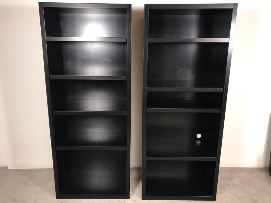 Pair Of Black Solid Wood Adjustable Shelves Bookcases Bookshelves Each 29W X 16D X 72H [Photo 1]