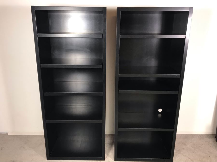 Pair Of Black Solid Wood Adjustable Shelves Bookcases Bookshelves Each 29W X 16D X 72H [Photo 2]