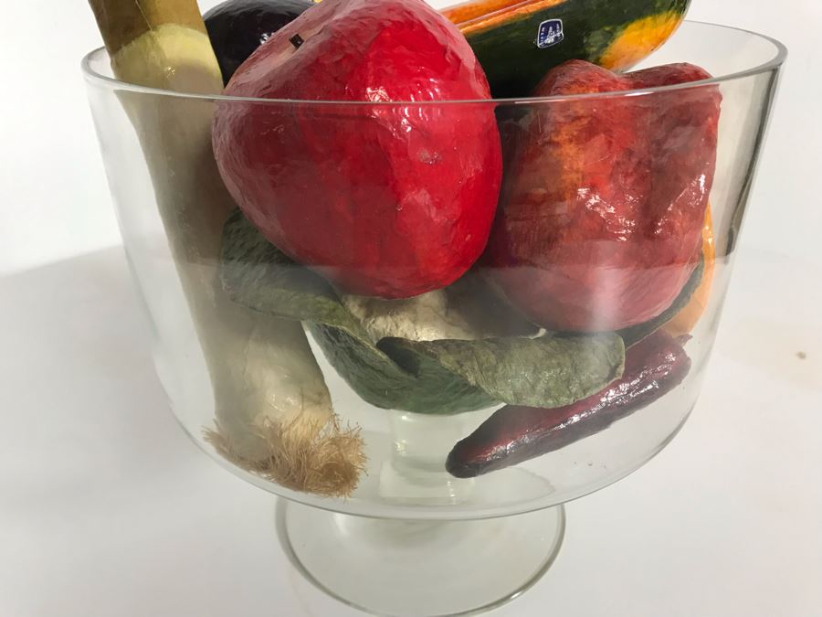 Footed Glass Centerpiece Bowl With Faux Fruit 10W X 10H [Photo 6]