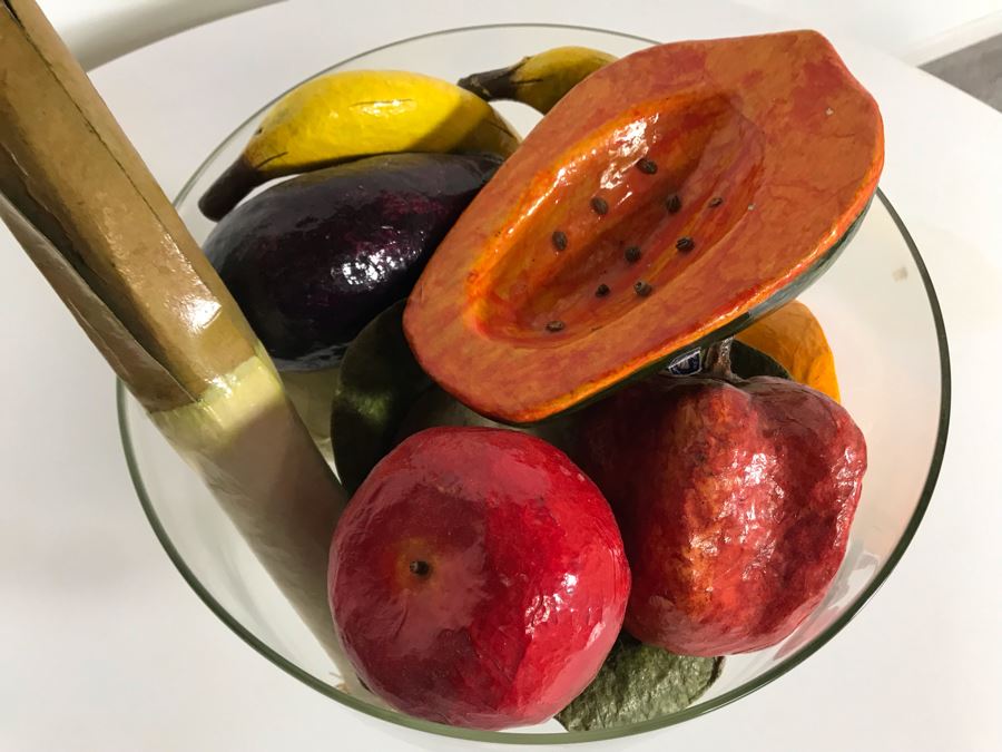 Footed Glass Centerpiece Bowl With Faux Fruit 10W X 10H [Photo 5]