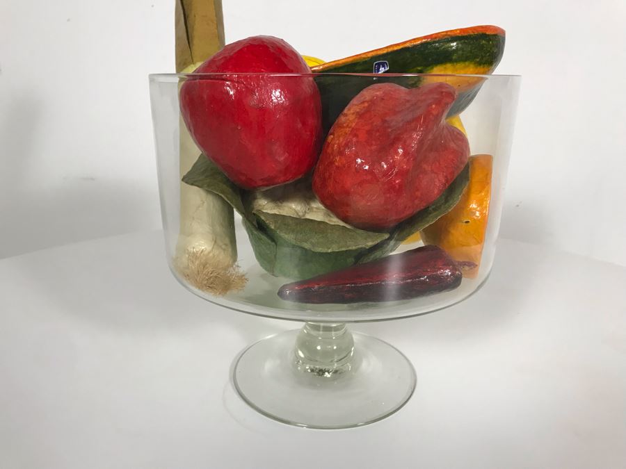 Footed Glass Centerpiece Bowl With Faux Fruit 10W X 10H [Photo 4]
