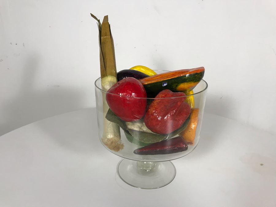 Footed Glass Centerpiece Bowl With Faux Fruit 10W X 10H [Photo 2]