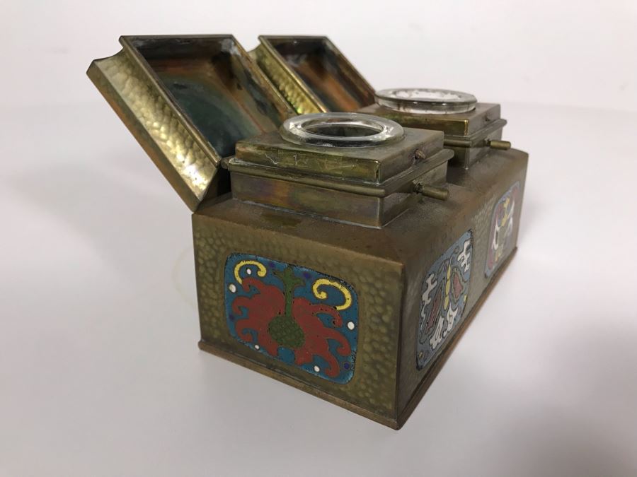 Brass Cloisonne Double Inkwell 5W X 2.5D X 3H [Photo 5]