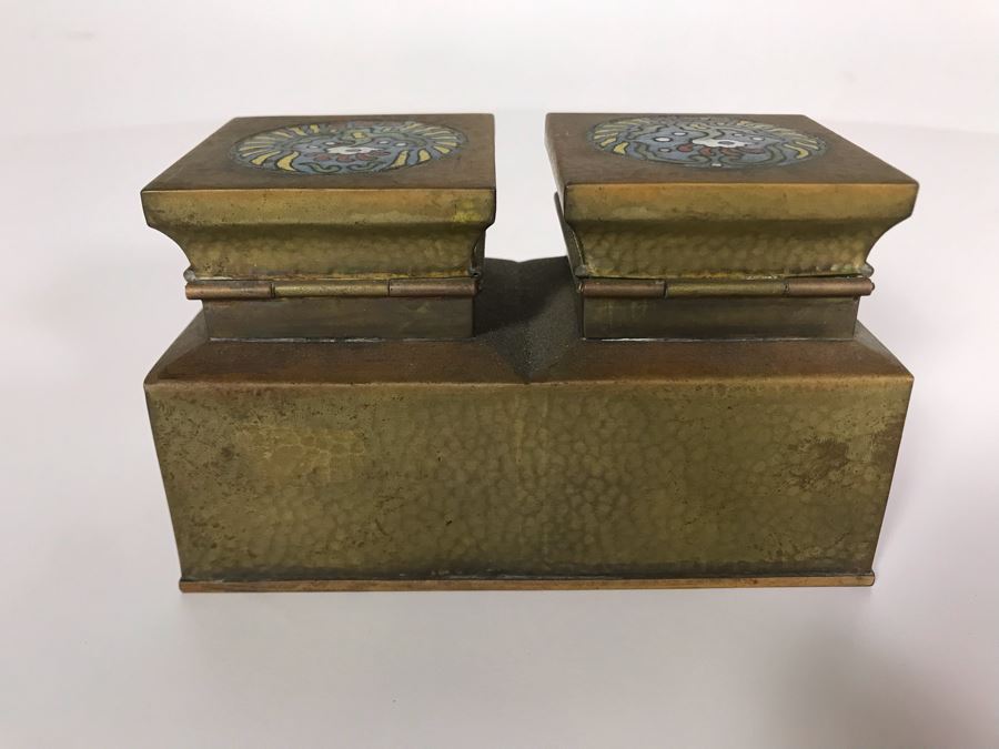Brass Cloisonne Double Inkwell 5W X 2.5D X 3H [Photo 6]