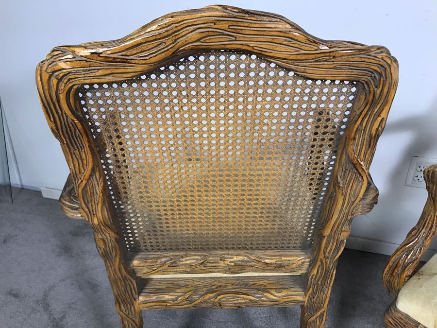 Pair Of Tree Branch Side Chairs Armchairs By Jeffco Enterprises (Seat Cushions Need Replacement) [Photo 9]