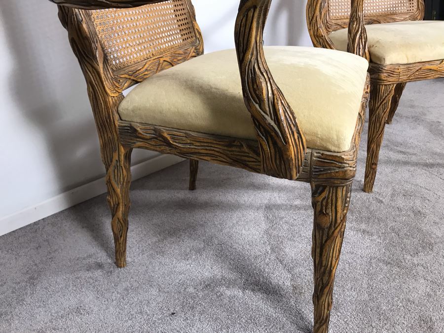 Pair Of Tree Branch Side Chairs Armchairs By Jeffco Enterprises (Seat Cushions Need Replacement) [Photo 6]