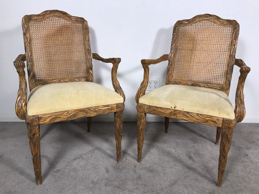 Pair Of Tree Branch Side Chairs Armchairs By Jeffco Enterprises (Seat Cushions Need Replacement) [Photo 2]