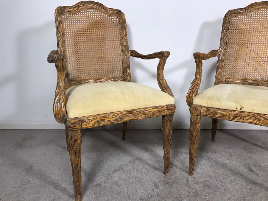 Pair Of Tree Branch Side Chairs Armchairs By Jeffco Enterprises (Seat Cushions Need Replacement) [Photo 4]