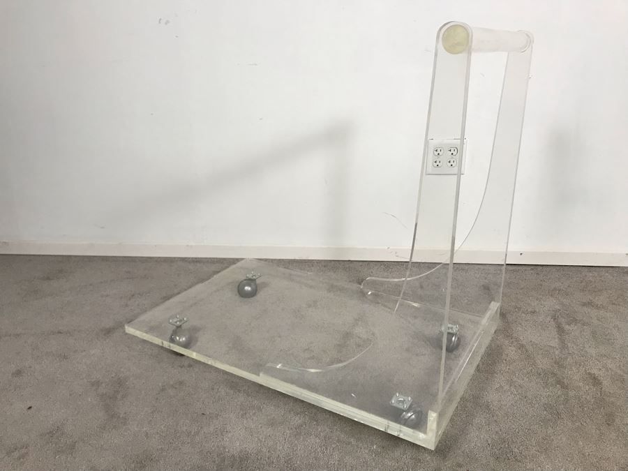 Custom Mid-Century Modern Lucite Rolling Cart With Handle 32W X 20D X 31H [Photo 2]