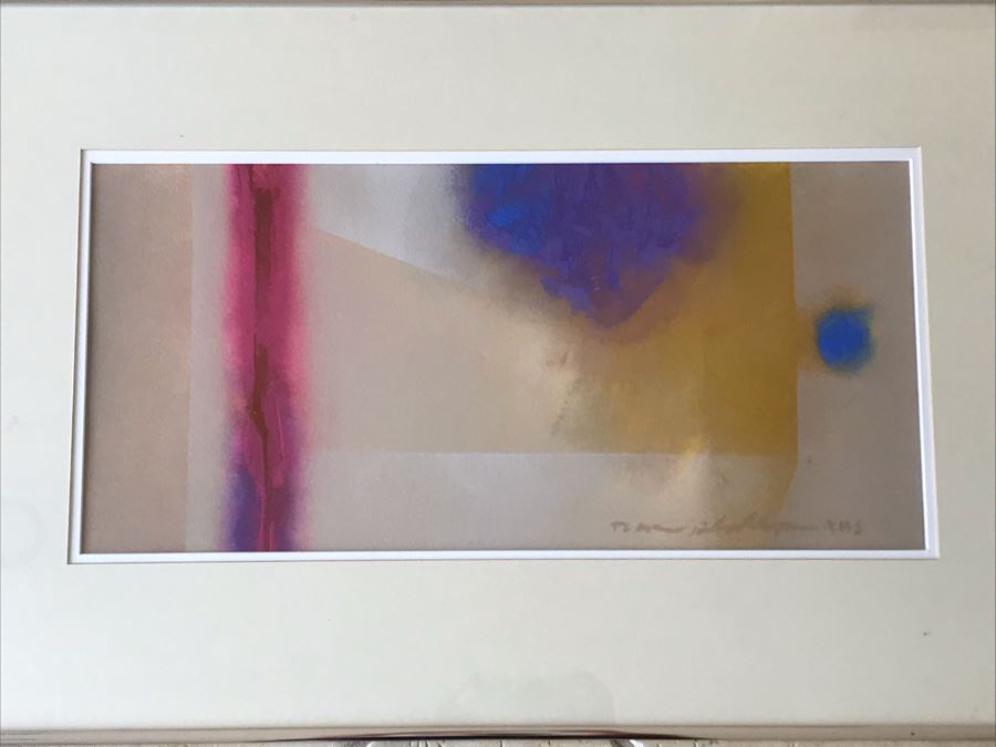 Dick Phillips (1933-2011) Original Acrylic On Paper Abstract Painting Titled 'Equipoise' Purchased From Riggins Gallery In Scottsdale, AZ For $900 In 1990 (Glass Has Internal Chips Near Edge Of Frame) 20 X 9.5 [Photo 3]