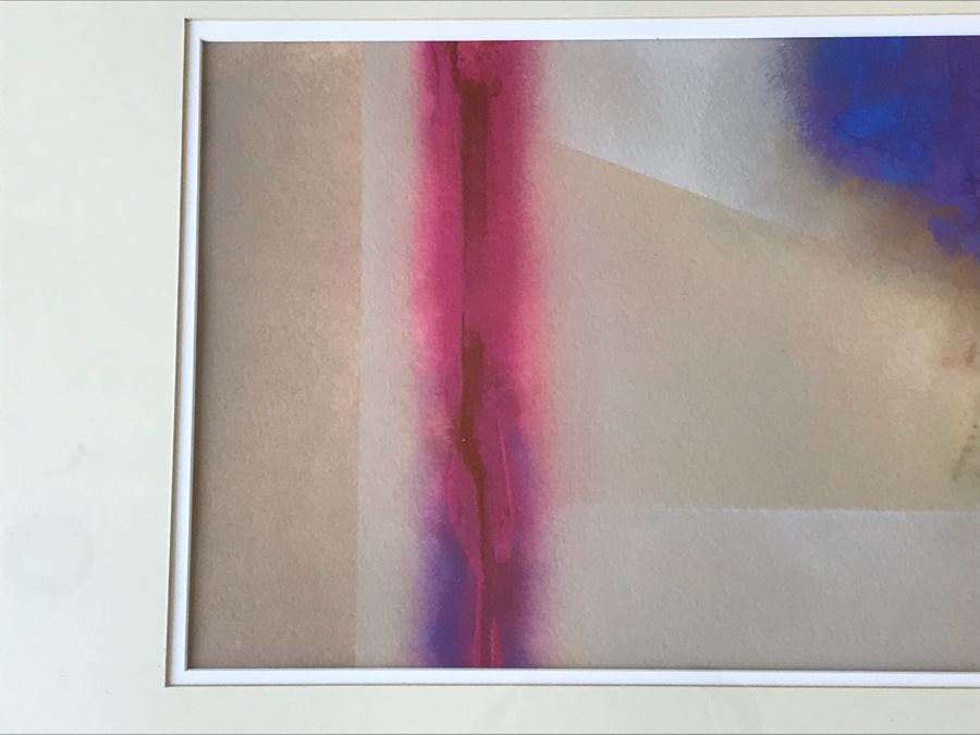 Dick Phillips (1933-2011) Original Acrylic On Paper Abstract Painting Titled 'Equipoise' Purchased From Riggins Gallery In Scottsdale, AZ For $900 In 1990 (Glass Has Internal Chips Near Edge Of Frame) 20 X 9.5 [Photo 6]