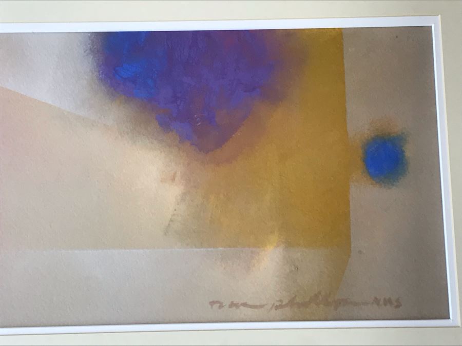 Dick Phillips (1933-2011) Original Acrylic On Paper Abstract Painting Titled 'Equipoise' Purchased From Riggins Gallery In Scottsdale, AZ For $900 In 1990 (Glass Has Internal Chips Near Edge Of Frame) 20 X 9.5 [Photo 7]