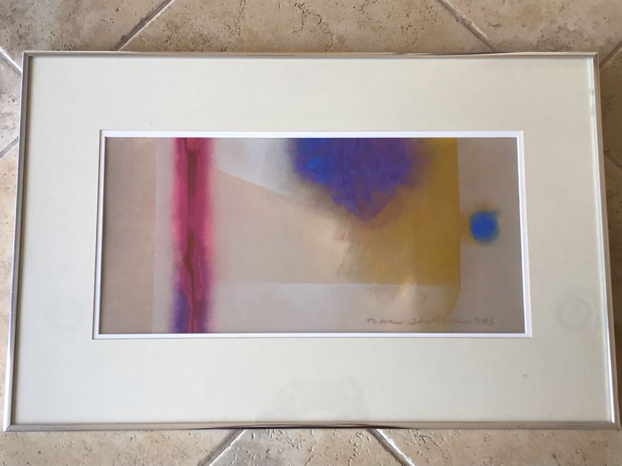 Dick Phillips (1933-2011) Original Acrylic On Paper Abstract Painting Titled 'Equipoise' Purchased From Riggins Gallery In Scottsdale, AZ For $900 In 1990 (Glass Has Internal Chips Near Edge Of Frame) 20 X 9.5 [Photo 2]