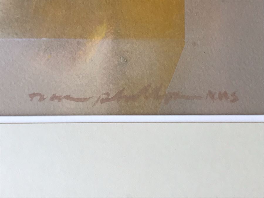 Dick Phillips (1933-2011) Original Acrylic On Paper Abstract Painting Titled 'Equipoise' Purchased From Riggins Gallery In Scottsdale, AZ For $900 In 1990 (Glass Has Internal Chips Near Edge Of Frame) 20 X 9.5 [Photo 8]