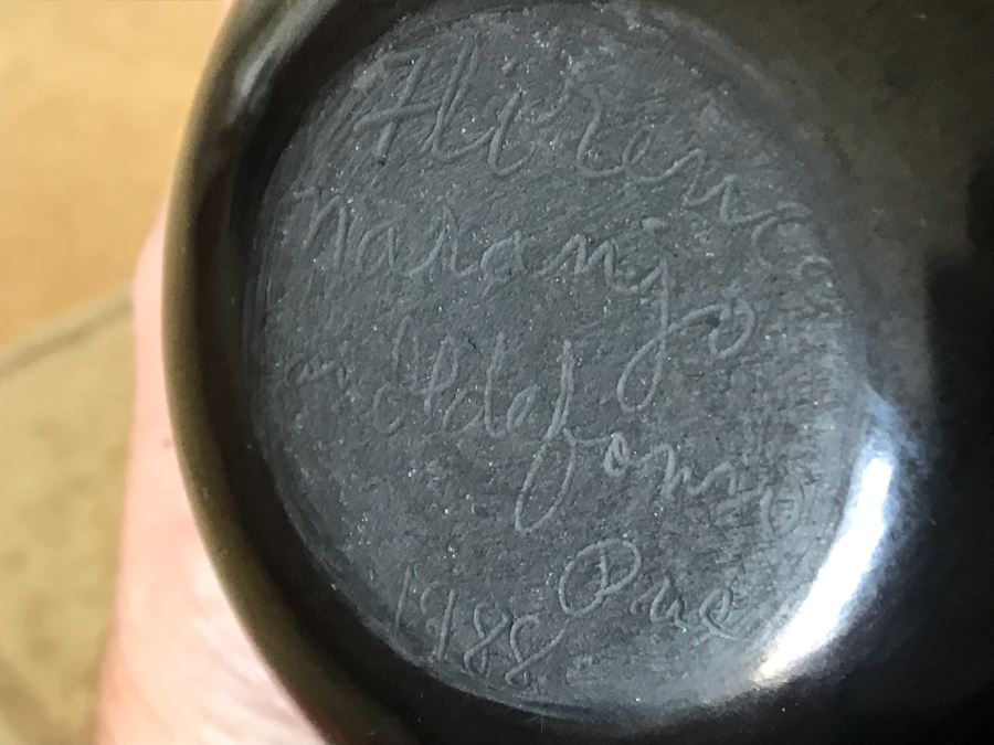 Signed Native American Black Pottery By Florence Naranjo San Ildefonso Pueblo Santa Fe, NM 4W X 3H [Photo 12]