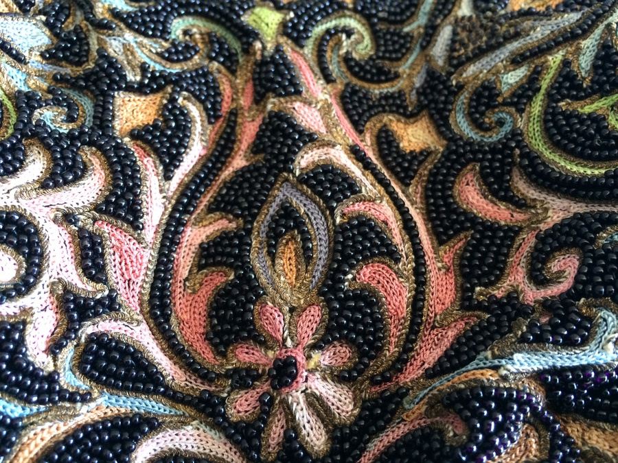 Vintage Black Beaded Purse Clutch - Very Detailed with Rose Enamel Ornamentation [Photo 2]