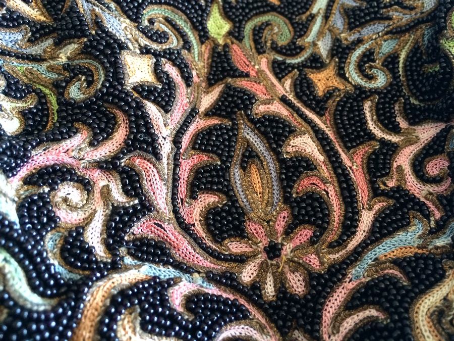 Vintage Black Beaded Purse Clutch - Very Detailed with Rose Enamel Ornamentation [Photo 11]