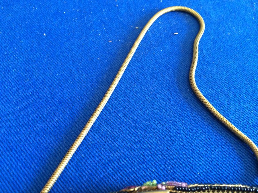 Vintage Black Beaded Purse Clutch - Very Detailed with Rose Enamel Ornamentation [Photo 6]