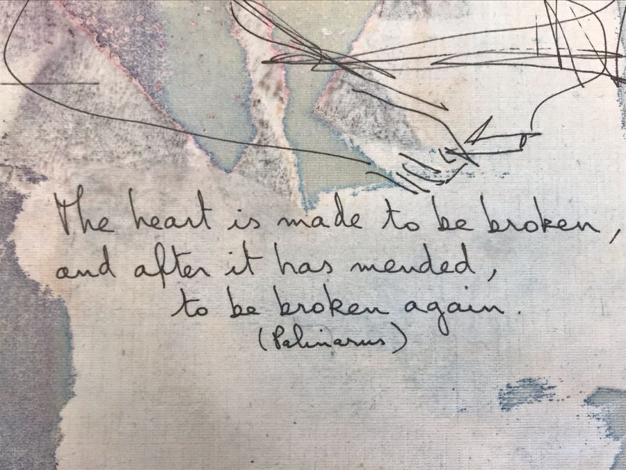 Original Stella Popowski Mid-Century Painting On Paper Titled 'The Heart Is Made To Be Broken, And After It Has Mended, To Be Broken Again.' 5 X 8 [Photo 5]