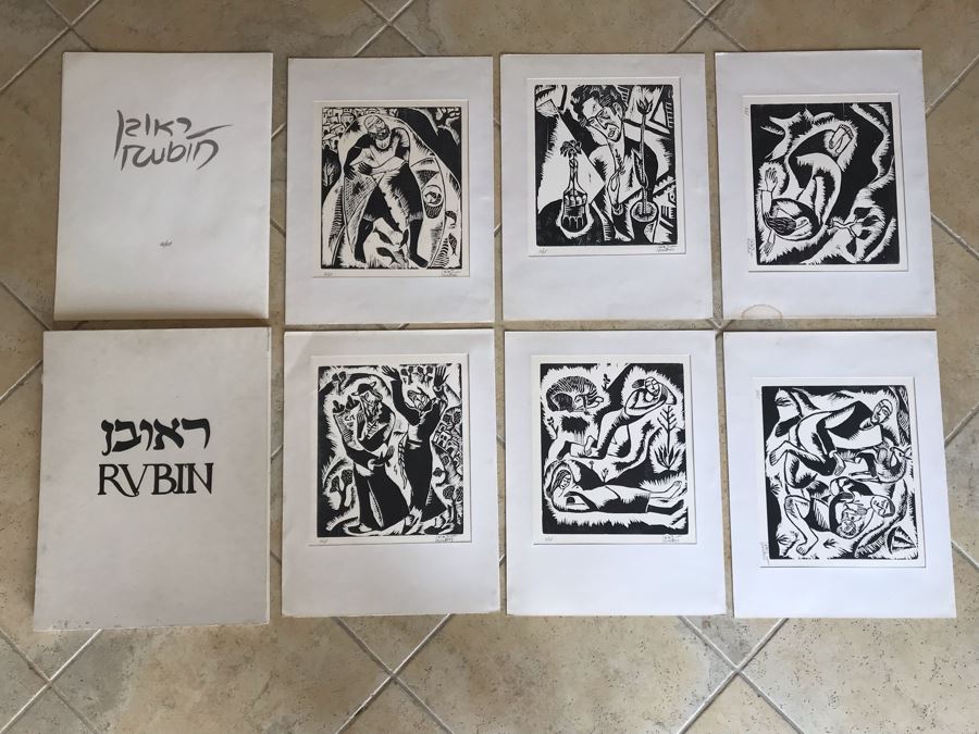 Reuven Rubin (1893-1974) Rare Original Set Of Six Out Of Print Wood Cuts 13 X 11 Individually Hand Signed With Presentation Box And Large Flyer 12 Of 65 (One Of Israel's Top Artists) [Photo 5]