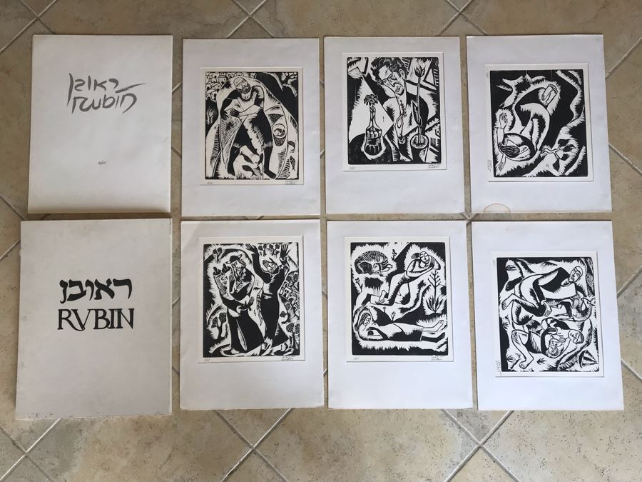 Reuven Rubin (1893-1974) Rare Original Set Of Six Out Of Print Wood Cuts 13 X 11 Individually Hand Signed With Presentation Box And Large Flyer 12 Of 65 (One Of Israel's Top Artists) [Photo 2]